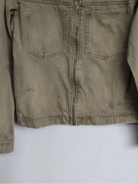 Zara Olive Utility Jacket Zip Front Cropped Size M Women’s - Picture 5 of 9